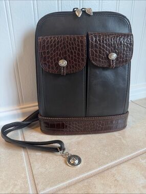 Brighton Black and Dark Brown Two-Pocket Crossbody